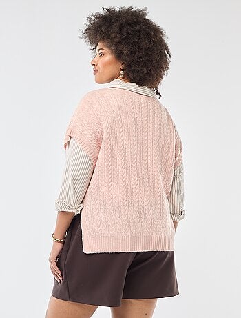 Pull sans manches en maille torsade grosse jauge