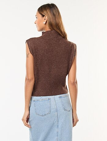Pull sans manches uni avec col montant
