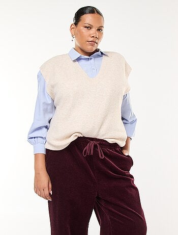 Pull sans manches uni en maille tricot