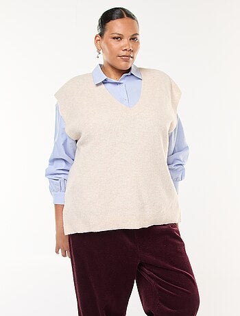 Pull sans manches uni en maille tricot