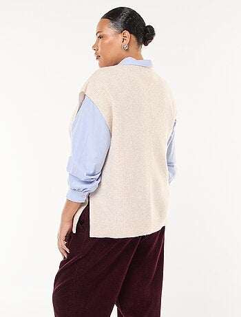 Pull sans manches uni en maille tricot