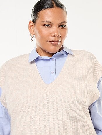 Pull sans manches uni en maille tricot