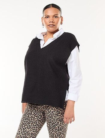 Pull sans manches uni en maille tricot