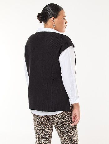 Pull sans manches uni en maille tricot