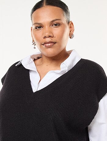 Pull sans manches uni en maille tricot