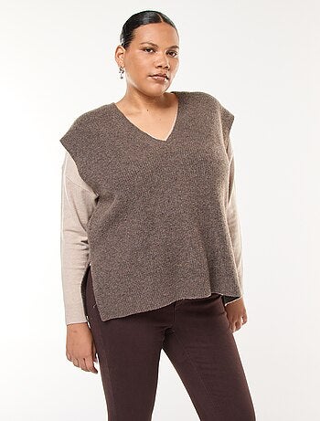 Pull sans manches uni en maille tricot