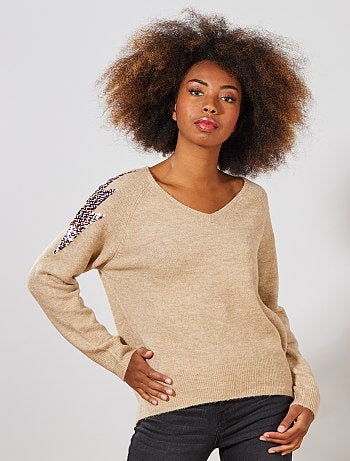 Femme du 34 au 48 - Pull sequins épaules - Kiabi