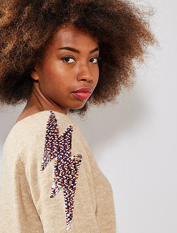 Femme du 34 au 48 - Pull sequins épaules - Kiabi