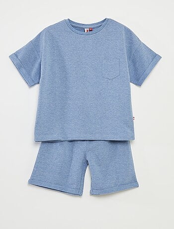 Pyjama court t-shirt avec poche + short unis - 2 pièces