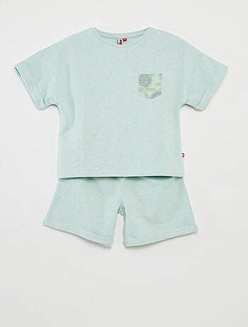 Pyjama court t-shirt avec poche + short unis - 2 pièces