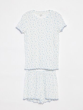 Pyjama court t-shirt + short côtelés - 2 pièces