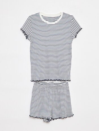Pyjama court t-shirt + short côtelés - 2 pièces