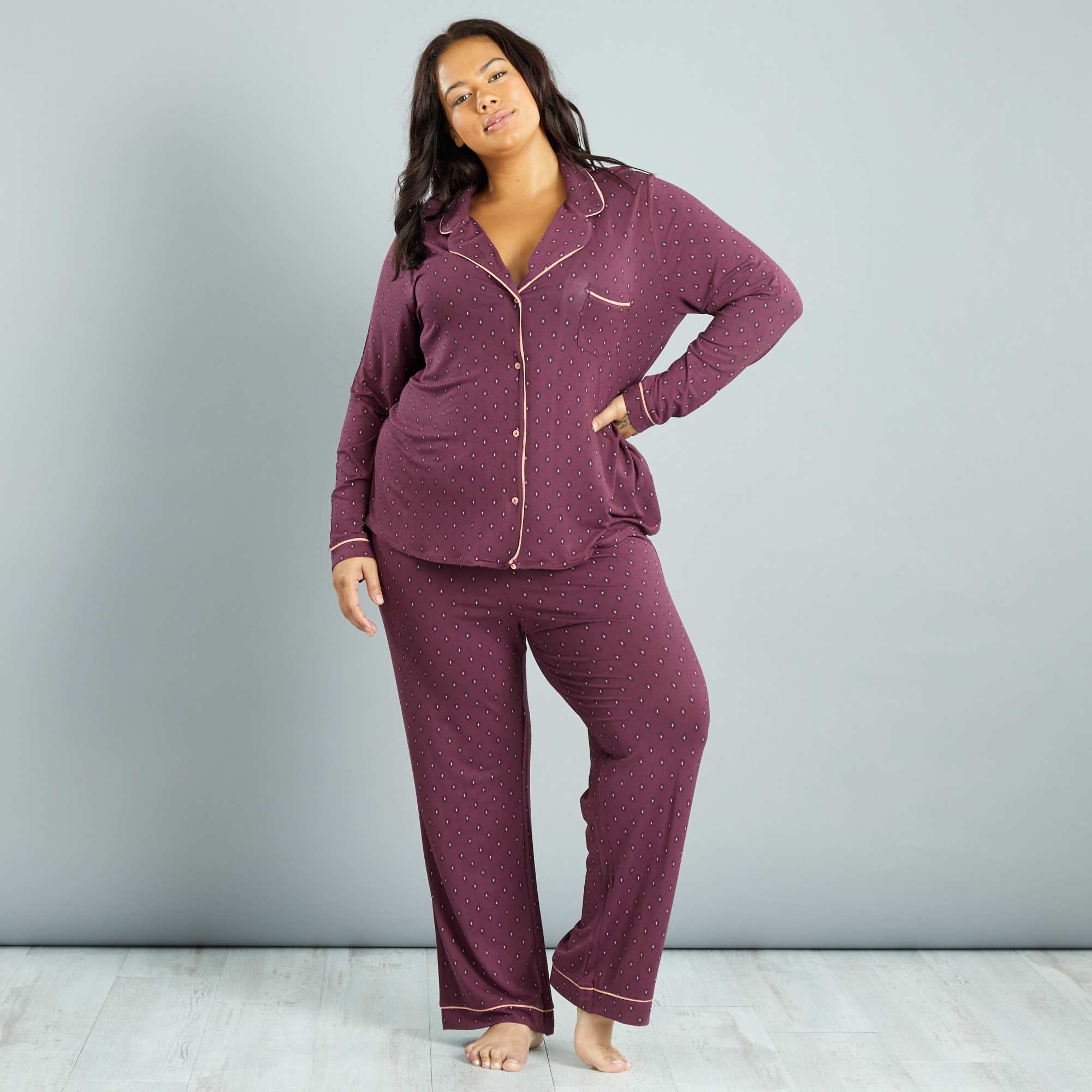  Pyjama  en  jersey imprim  cravate Grande taille femme  