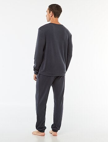 Pyjama long en matière gaufrée et douce - 2 pièces