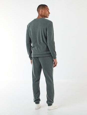 Pyjama long en matière gaufrée et douce - 2 pièces