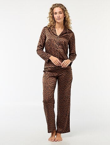 Pyjama long en motif léopard - 2 pièces