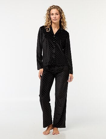 Pyjama long en velours avec motif points dorés - 2 pièces
