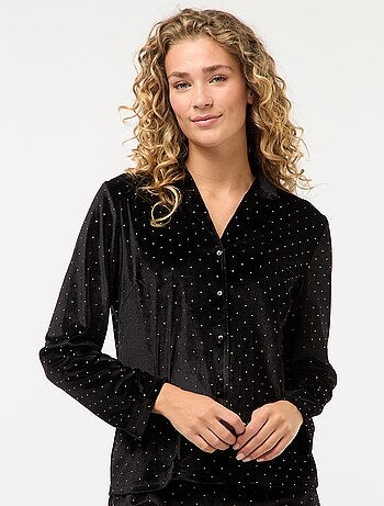 Pyjama long en velours avec motif points dorés - 2 pièces