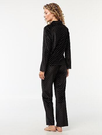 Pyjama long en velours avec motif points dorés - 2 pièces