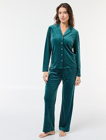 Pyjama long en velours chemisier + pantalon - 2 pièces