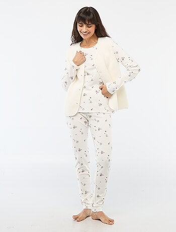 Pyjama long imprimé + gilet sans manches - 3 pièces