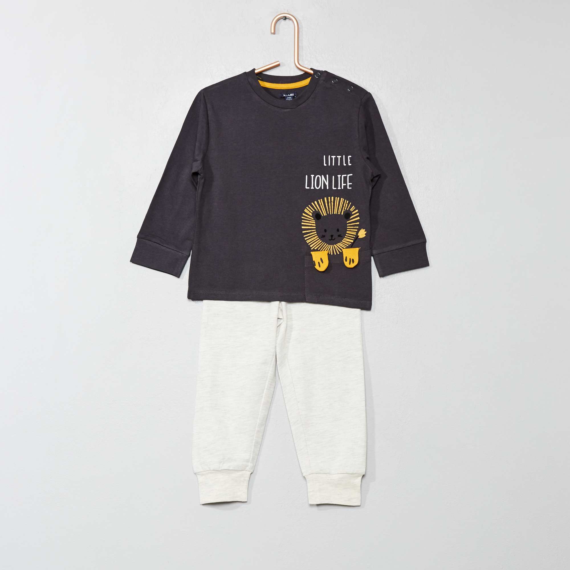 Pyjama long 'lion' Bébé garçon - gris foncé - Kiabi - 10,00€