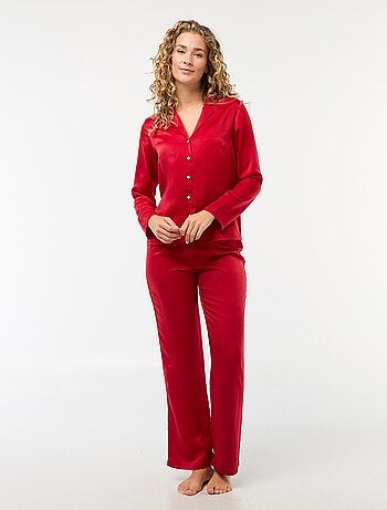 Pyjama long satinée chemisier + pantalon - 2 pièces