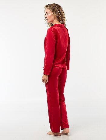 Pyjama long satinée chemisier + pantalon - 2 pièces