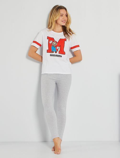Pyjama 'Mario' 2 pièces                             Blanc/gris 
