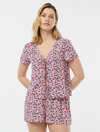 Pyjama short 2 pièces avec tee-shirt noué