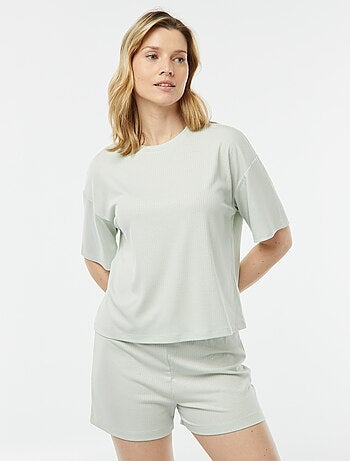 Pyjama short 2 pièces en maille côtelée
