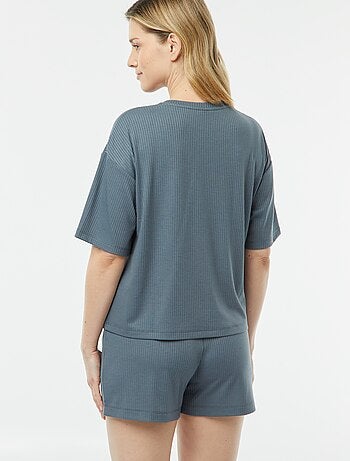 Pyjama short 2 pièces en maille côtelée