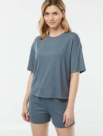 Pyjama short 2 pièces en maille côtelée