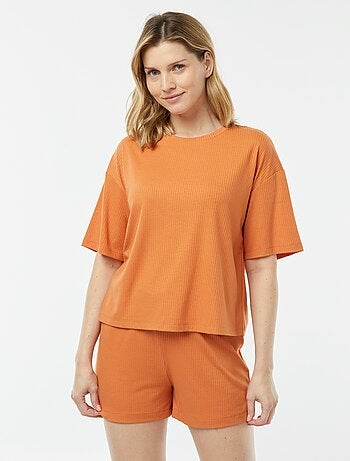 Pyjama short 2 pièces en maille côtelée