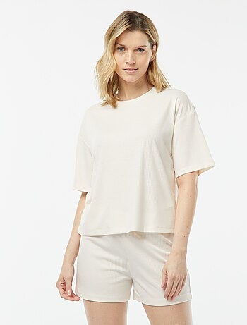 Pyjama short 2 pièces en maille côtelée