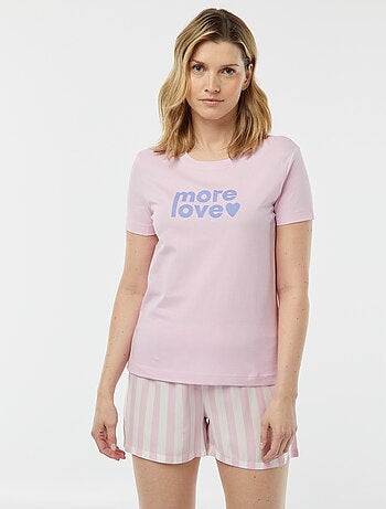 Pyjama tee-shirt à message + short rayé - 2 pièces