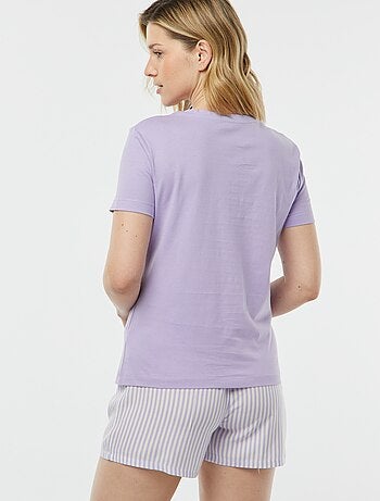 Pyjama tee-shirt à message + short rayé - 2 pièces