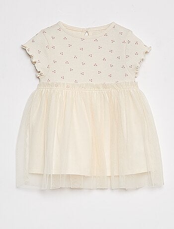 Robe à manches courtes avec bas en tulle