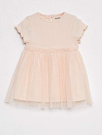 Robe à manches courtes avec bas en tulle