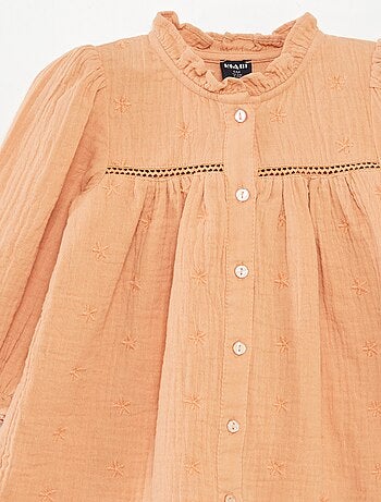 Robe à manches longues en gaze de coton