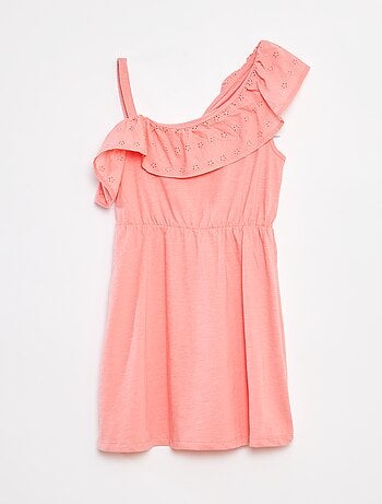 Robe avec épaule dénudée et broderies anglaises