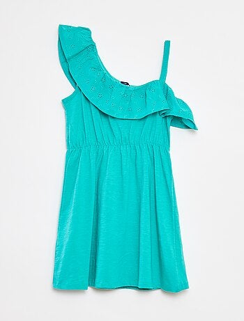 Robe avec épaule dénudée et broderies anglaises