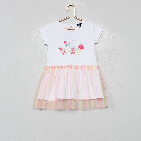 Robe Avec Jupon Tulle Bebe Fille Blanc Rose Kiabi 10 80