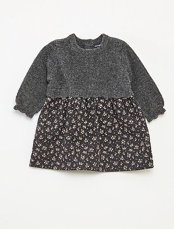 Robe bi matière 2 en 1 en velours tricot