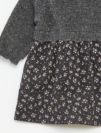 Robe bi matière 2 en 1 en velours tricot