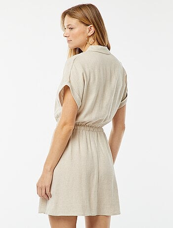 Robe chemise à manches courtes en lin mélangé