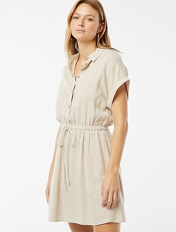 Robe chemise à manches courtes en lin mélangé