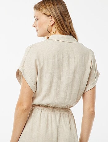 Robe chemise à manches courtes en lin mélangé