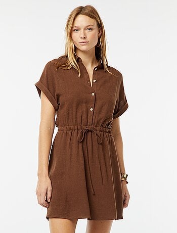 Robe chemise à manches courtes en lin mélangé