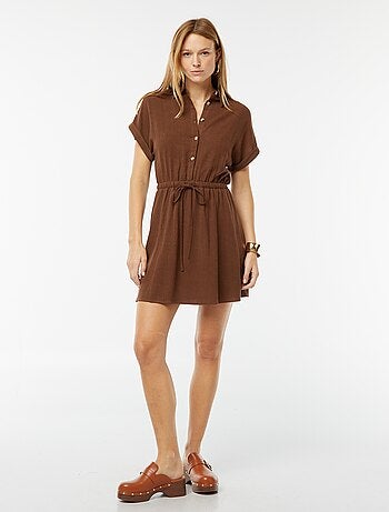 Robe chemise à manches courtes en lin mélangé
